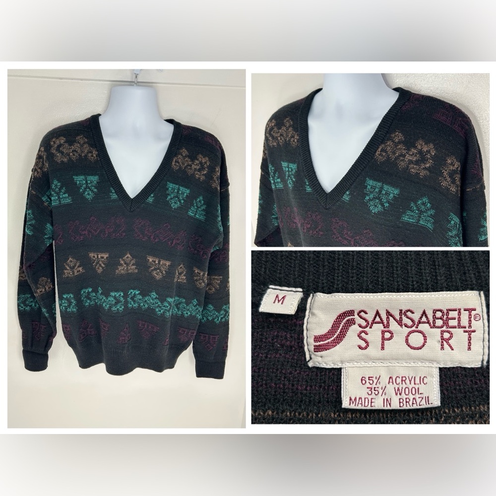 Vintage Brazilian Wool Blend Grandpa Sweater Size Medium Sansabelt Sport 90s‎